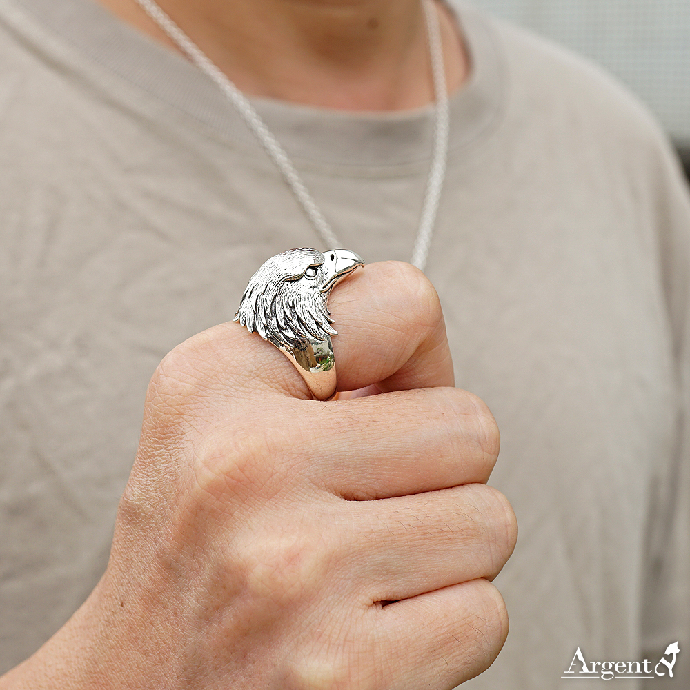 白頭海鵰(老鷹投)動物造型雕刻純銀戒指|戒指推薦
