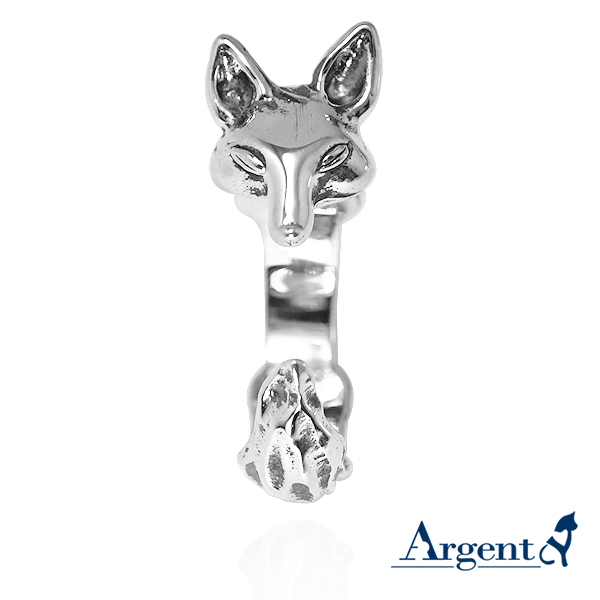 小狐狸動物造型雕刻純銀戒指-染黑款